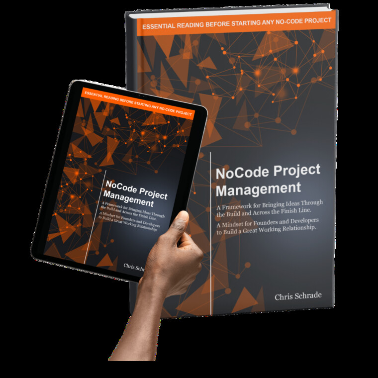 NoCode Project Management book cover showing both physical book and tablet version